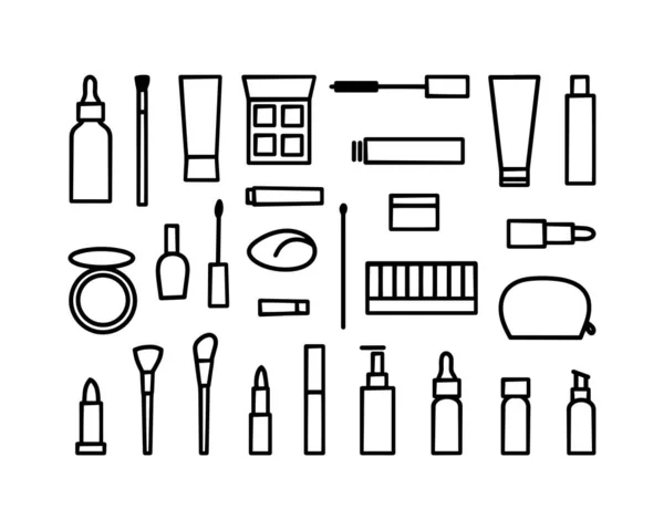Conjunto Icono Cosméticos Con Estilo Línea Delgada Diseño Del Logotipo — Archivo Imágenes Vectoriales