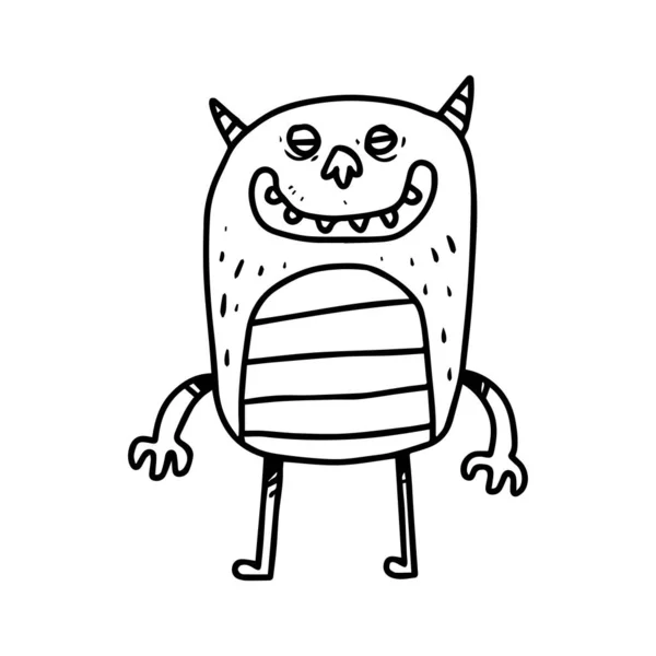 Una Ilustración Dibujada Mano Monstruo Sonriente Lindo Dibujo Dibujos Animados — Vector de stock