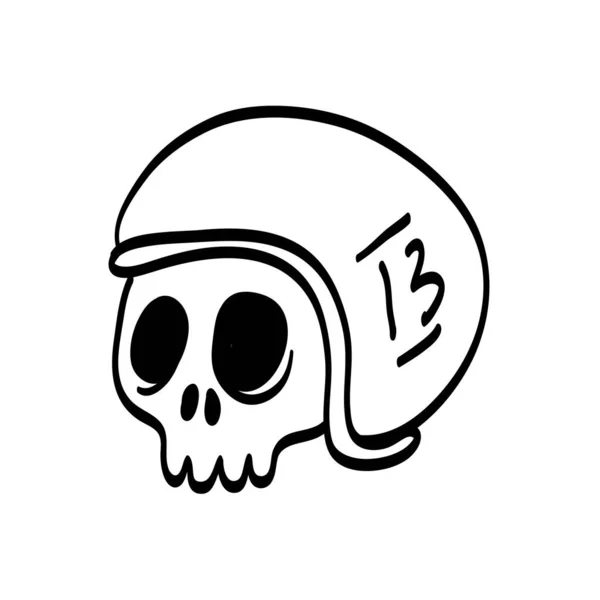 一个可爱的骷髅涂鸦 头戴安全帽 白色背景隔离 用于装饰设计的矢量插图中有趣的头骨头 可爱元素的符号 标志和图标集合 — 图库矢量图片