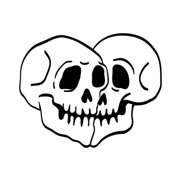 Deux Gribouillis Crâne Mignon Formé Forme Amour Isolé Sur Fond — Image vectorielle