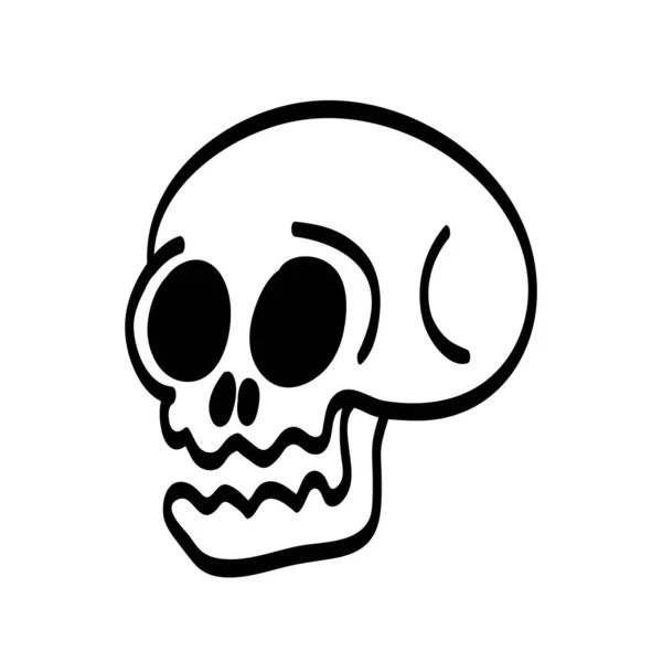 Cute Skull Doodle Isolated White Background Funny Head Bone Vector — Stock Vector