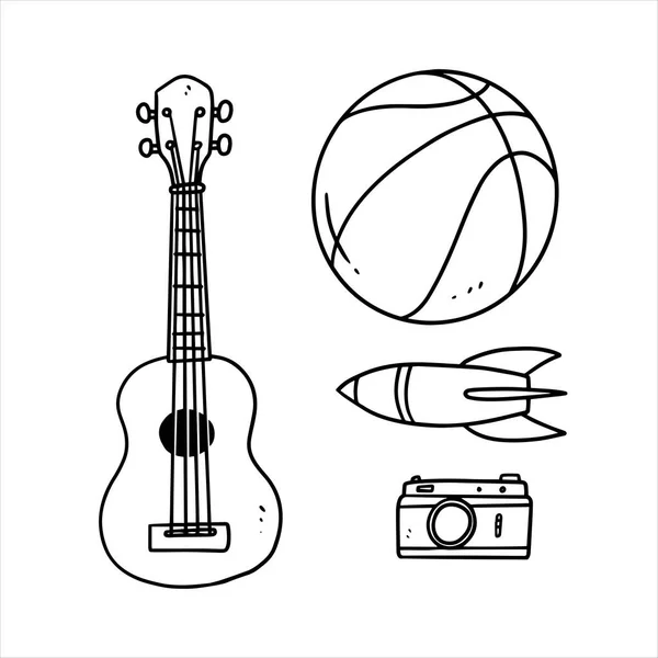 Conjunto Mão Desenhado Hobby Equipamento Vetor Ilustração — Vetor de Stock