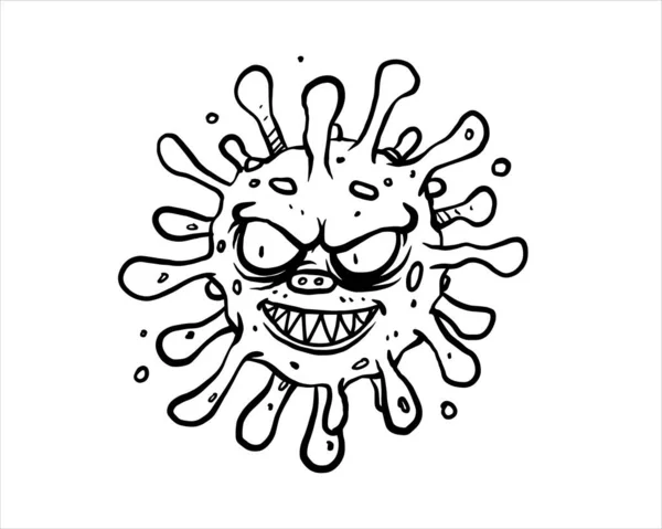 Virus Monster Hand Drawn Vector Hand Drawn Line Art Cartoon — Stock Vector