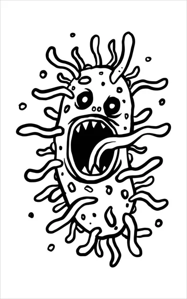 Virus Monster Hand Drawn Vector Hand Drawn Line Art Cartoon — Stock Vector