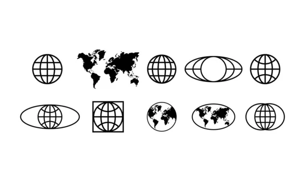 Toprak, dünya, dünya ve haritadan oluşan basit bir koleksiyon seti. Logo tasarım vektöründe beyaz arkaplanda izole edilmiş geometrik şekiller.