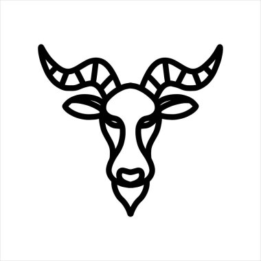 Angora keçi vektör çizgisi ikonu, hayvan kafası vektör çizgisi sanatı, logo tasarımı için izole edilmiş hayvan çizimi