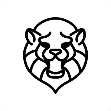 Aslan vektör çizgisi simgesi, hayvan kafası vektör çizgisi sanatı, logo tasarımı için izole edilmiş hayvan çizimi