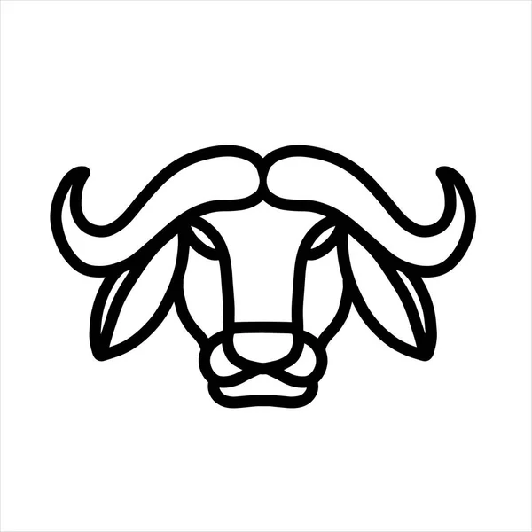 African Buffalo Cape Buffalo Vector Line Icon Animal Head Vector — Stock Vector