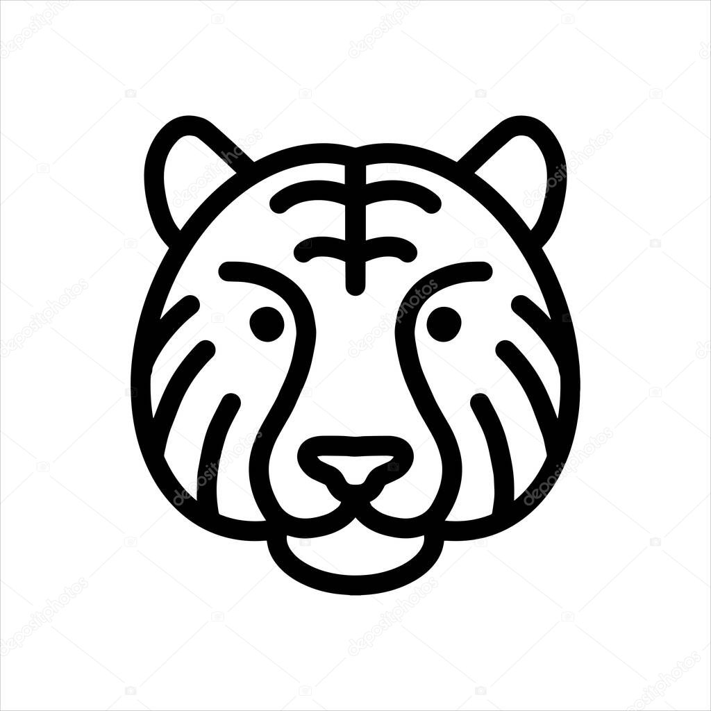 Tiger vector line icon, animal head vector line art, isolated animal illustration for logo design