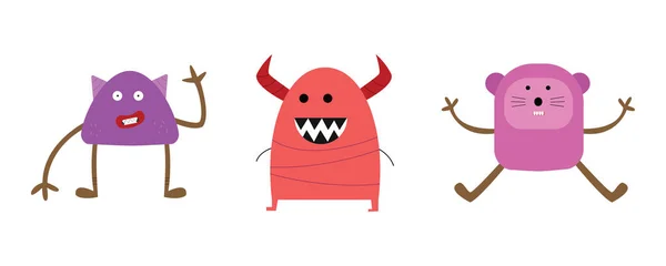 Glückliche Monster Eine Kollektion Von Verschiedenen Charakteren Für Kinder Design — Stockvektor