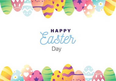 Fotokopi alanı için düzenlenmiş çeşitli süslemeleri olan paskalya yumurtası çizimleri. Paskalya kutlamasının neşeli nüansları için renkli süsler..