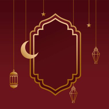 Ramazan tema tasarımı için kırmızı renkli yaratıcı bir süs. Yaratıcı arkaplan tasarımı için minimalist şablonun düzenlenebilir bir illüstrasyonu.