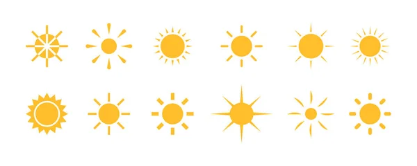 太陽のアイコンのコレクション シンプルでミニマルな形状デザイン — ストックベクタ