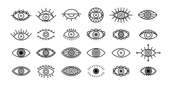 为Boho设计一套神秘的眼睛 邪恶的眼睛轮廓矢量图解 眼睛手绘符号 用于纹身设计 — 图库矢量图片