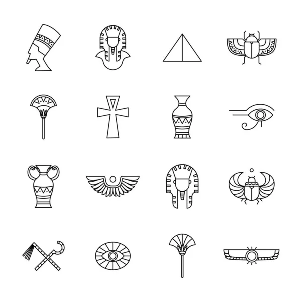 Zestaw Ikon Egipskich Prosty Symbol Religii Kultury Egipskiej Starożytne Elementy — Wektor stockowy