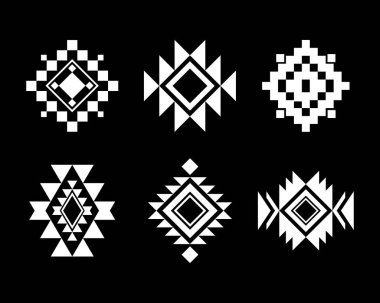 Bir takım kabile dekoratif unsurları. Tekstil tasarımı için etnik model. aztec geometrik süs.
