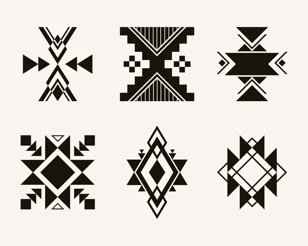 Reihe Von Stammesdekorationselementen Ethnische Muster Für Textildesign Aztekisches Geometrisches Ornament — Stockvektor