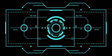 Detaylı HUD fütüristik görüntü. Bilim kurgu monitör ekranı. Modern arkaplan için vektör illüstrasyonu. Yüksek teknoloji kullanıcı arayüzü. 