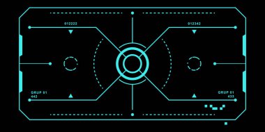 Detaylı HUD fütüristik görüntü. Bilim kurgu monitör ekranı. Modern arkaplan için vektör illüstrasyonu. Yüksek teknoloji kullanıcı arayüzü. 