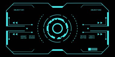 Detaylı HUD fütüristik görüntü. Bilim kurgu monitör ekranı. Modern arkaplan için vektör illüstrasyonu. Yüksek teknoloji kullanıcı arayüzü. 