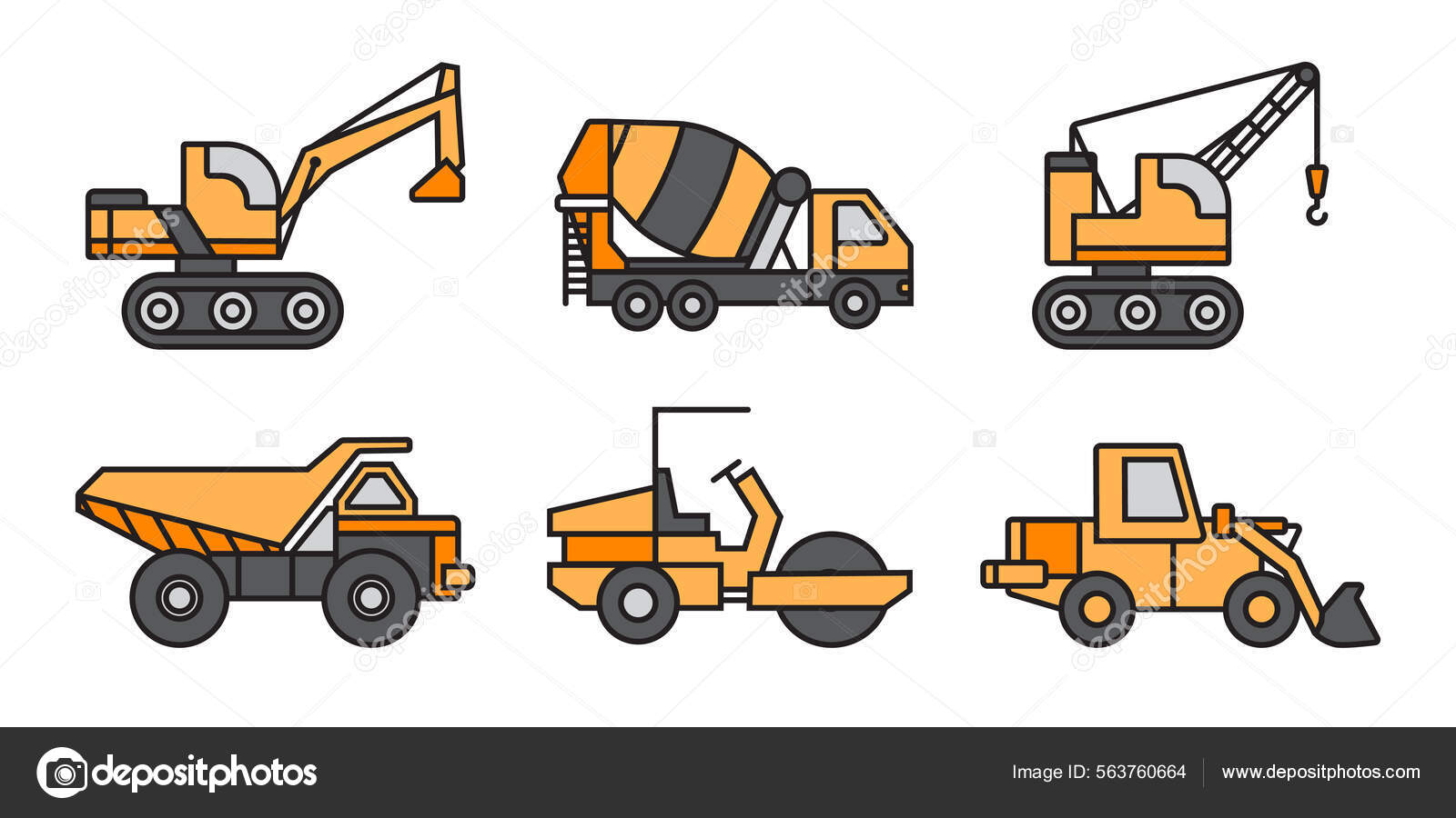 Yellow construction cars and machinery set Vector Image