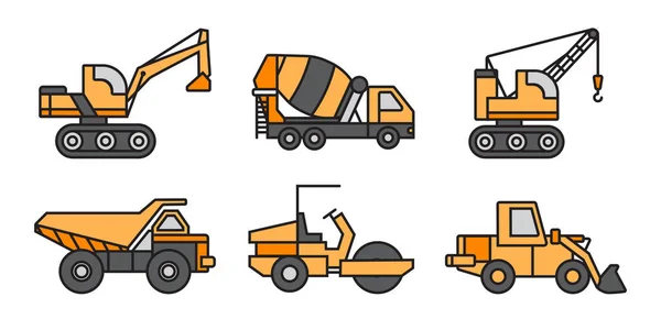 Ensemble Équipements Construction Jaune Machines Pour Projet Construction — Image vectorielle