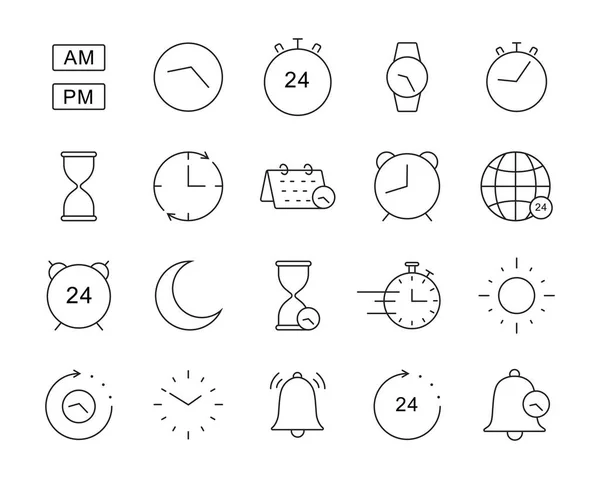 Set Time Clock Thin Line Icon Design Collection Vector Icon — 스톡 벡터