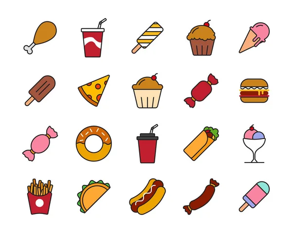 Set Simple Food Icon Design Cute Cartoon Illustration Menu Restaurant — Image vectorielle