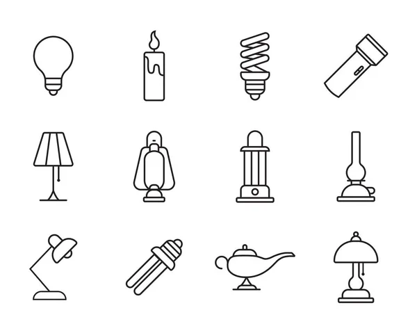 Zestaw Prostych Lamp Line Icon Design Zawiera Takie Ikony Jak — Wektor stockowy