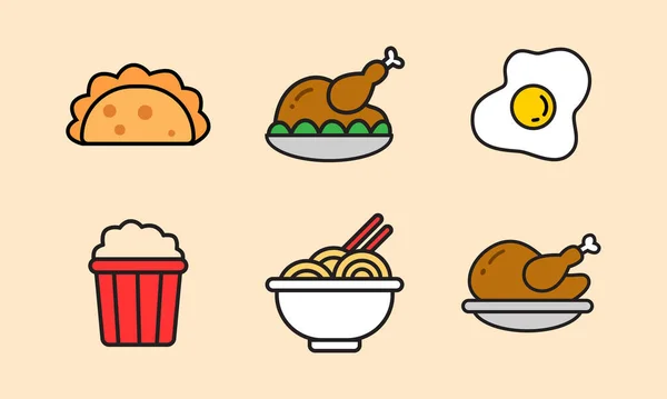 Set Food Icon Illustration Design Simple Colorful Food Concept Traditional — Stock vektor