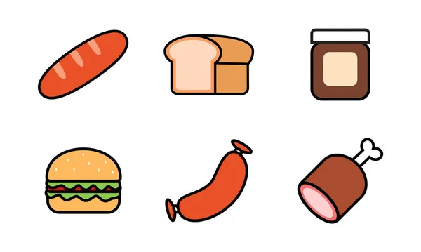 Set Fast Food Vector Icon Illustration Simple Colorful Food Concept — Vetor de Stock