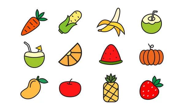 Set Cute Fruits Icon Minimalist Fruits Symbol Graphic Design Web — Διανυσματικό Αρχείο