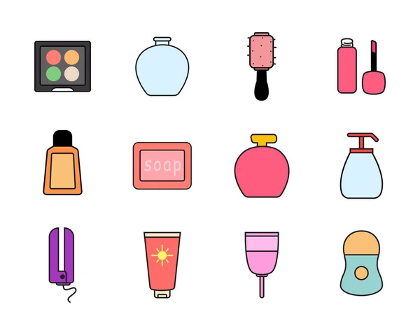 Conjunto Icono Color Diseño Icono Belleza Cosas Belleza Lindo Para — Archivo Imágenes Vectoriales