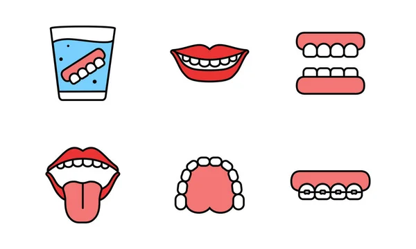 Collection Dental Icon Designs Including Dentures Oral Anatomy — Stock Vector