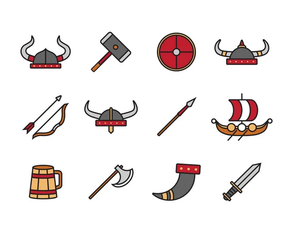 Conjunto Design Ícones Viking Coleção Ilustração Cultura Bárbara Simples — Vetor de Stock