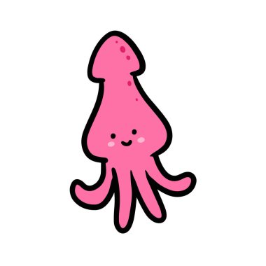 Mürekkep balığı eli çizilmiş. Vektör tasarımında basit ve sevimli çizimler