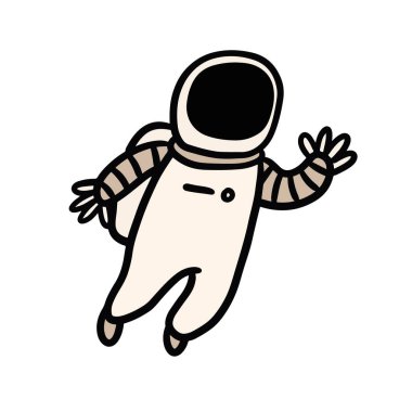 Astronot eli çizilmiş. Vektör tasarımında basit ve sevimli çizimler