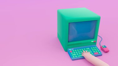 3D çizim, 3D çizim. Klavyeli, fareli ve elli bilgisayar.