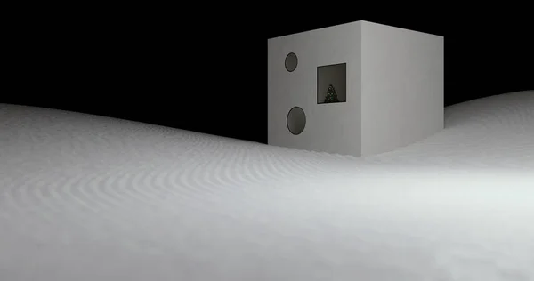 3D ілюстрація, 3D візуалізація. Абстрактний будинок з ялинкою всередині . Стокове Фото
