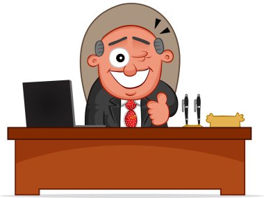 Winking Boss is Sitting Behind His Desk