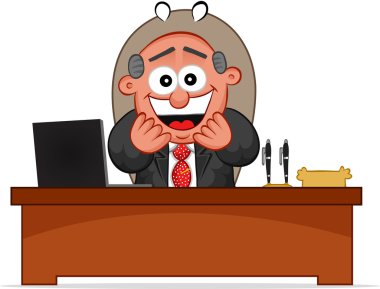Mutlu Patron Masasının Arkasında Oturuyor