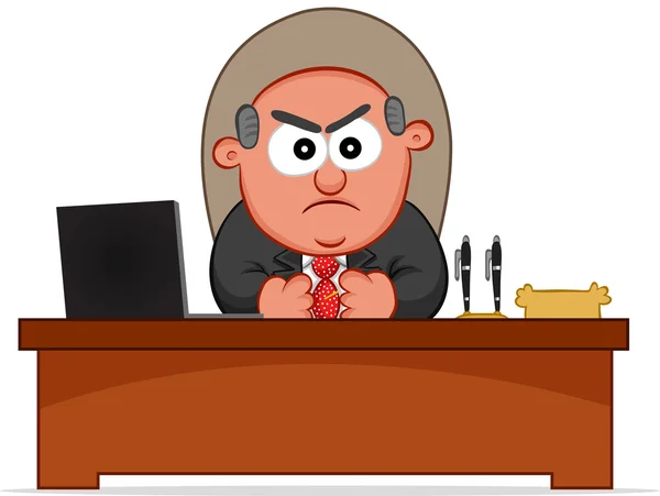 Θυμωμένος αφεντικό κάθεται πίσω από το γραφείο του — Διανυσματικό Αρχείο