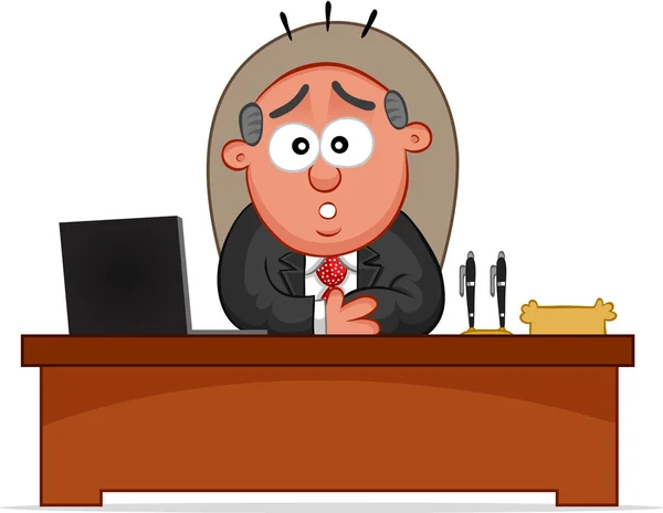 Surprised Boss is Sitting Behind His Desk — Stock Vector