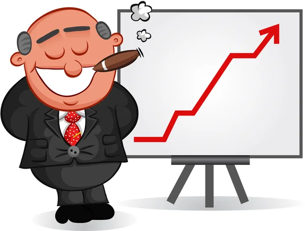 Cartoon Boss Man Satisfied with Chart — Stock Vector