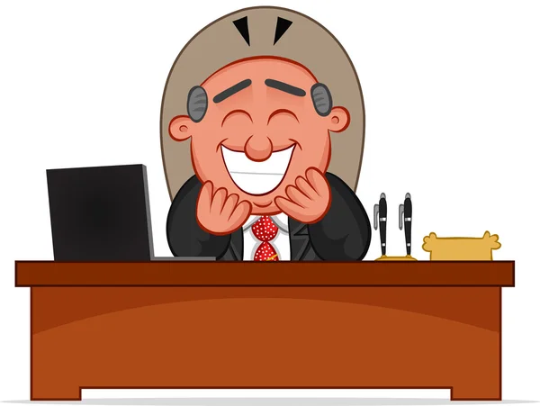 Boss is Sitting Behind His Desk and Laughing — Stock Vector