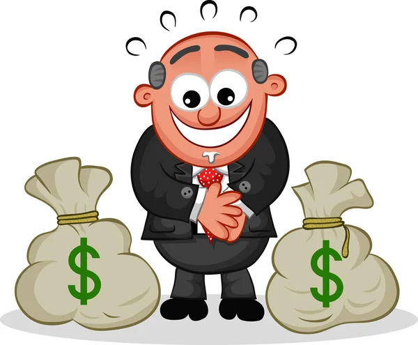 Cartoon Boss Man with Money Bags — Stock Vector