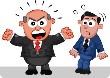 Karikatür Boss Man Korkmuş Çalışan bağırıyor