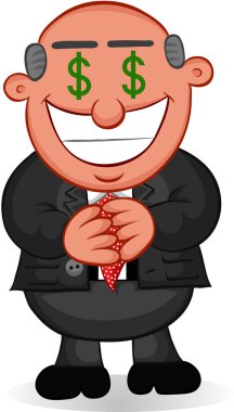 iş karikatür - adam para gözlerle açgözlü