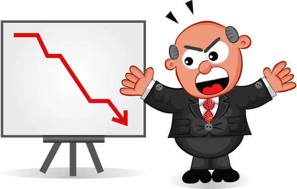 Obchodní kreslený - kreslený šéf naštvaný na grafu — Stockový vektor