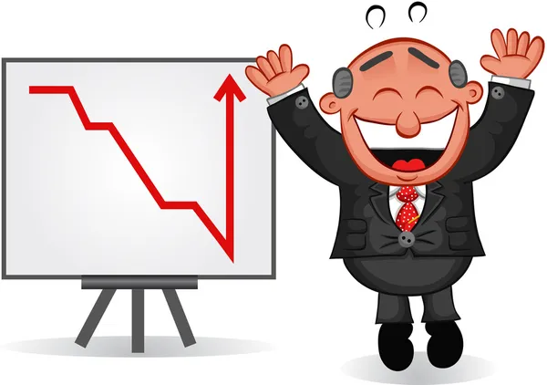 Desenhos animados de negócios - Chefe homem feliz com gráfico — Vetor de Stock
